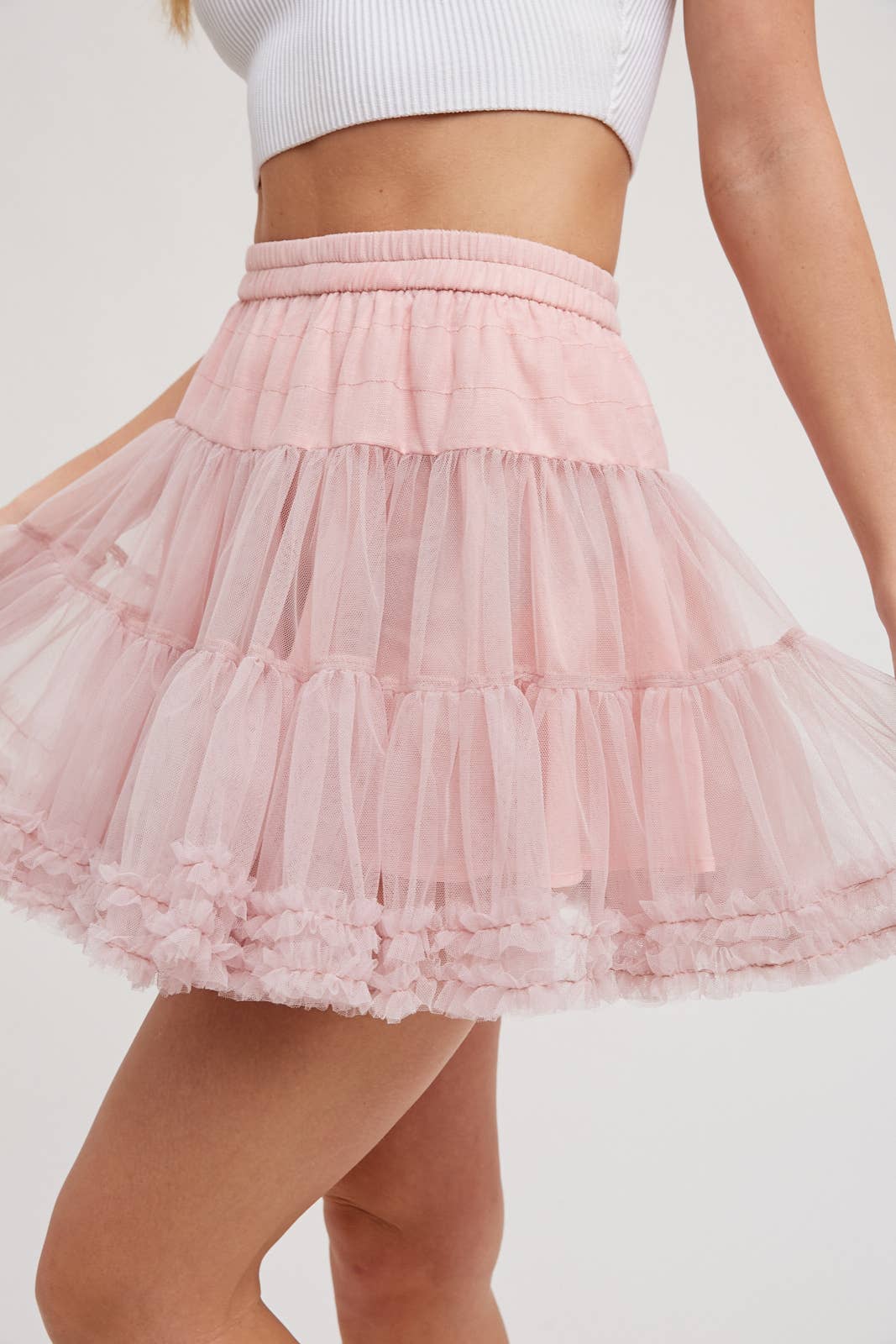 RUFFLE-TIERED TULLE TUTU MINI SKIRT
