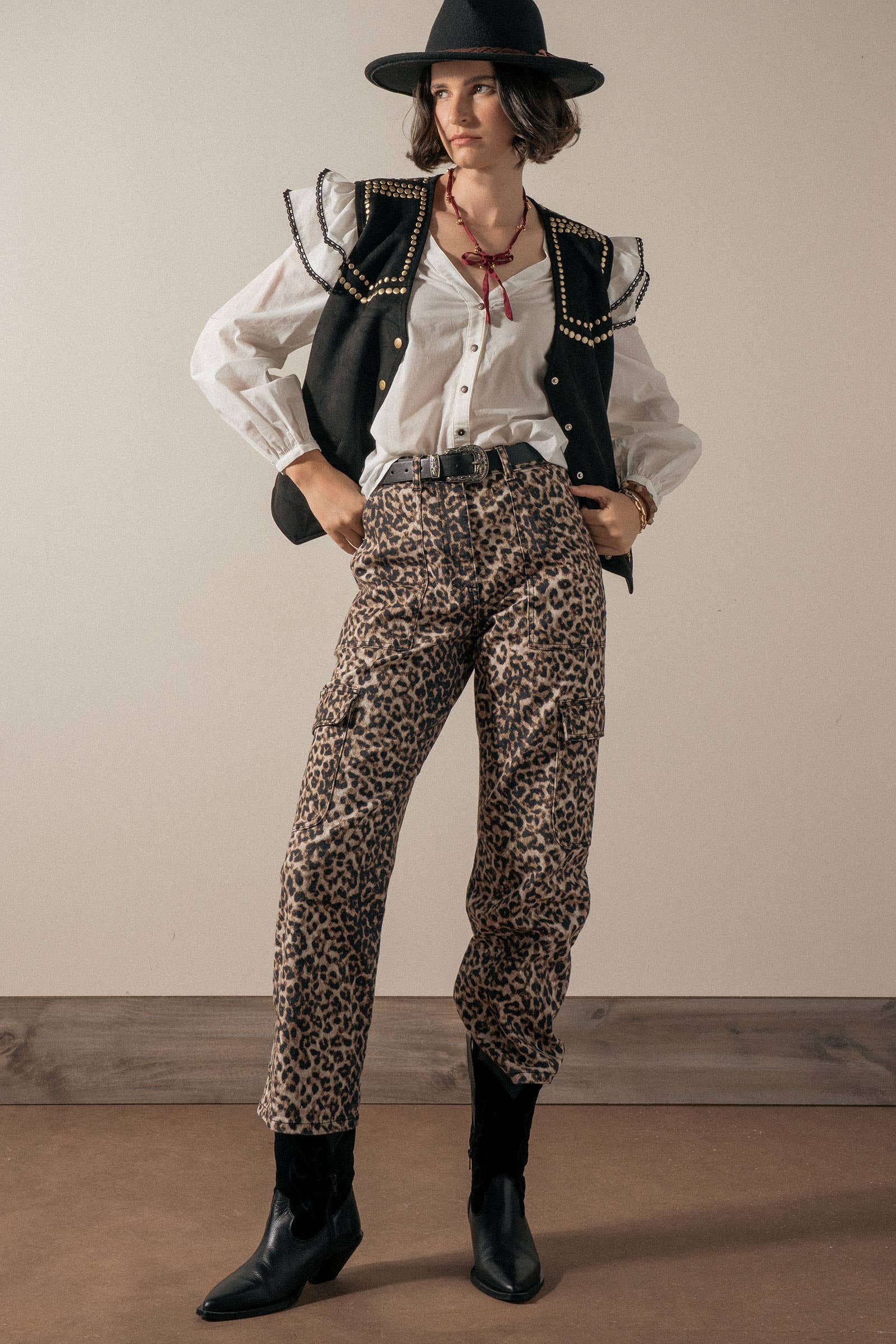 Leopard Print Cropped Cargo Pants