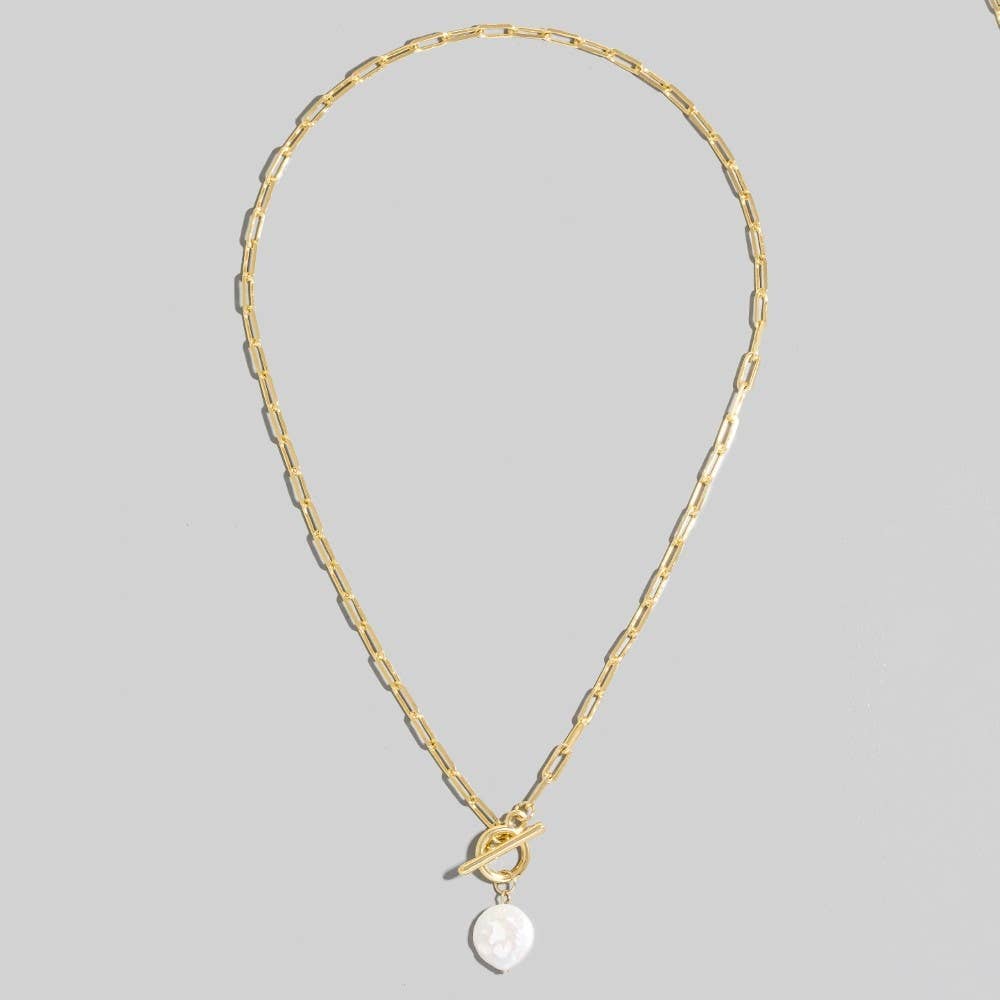 AToggle Chain Link Disc Pearl Charm Necklace