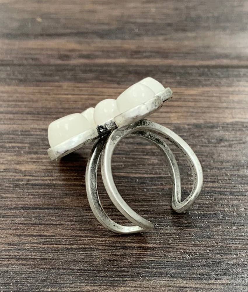 750333, Cross White Turquoise Adjustable Ring
