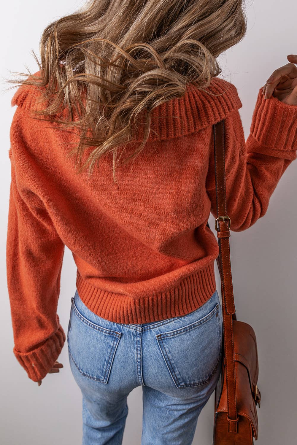 Collared V Neck Ribbed Edge Sweater