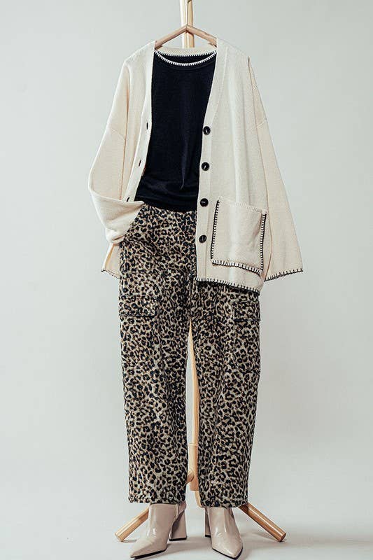 Leopard Print Cropped Cargo Pants