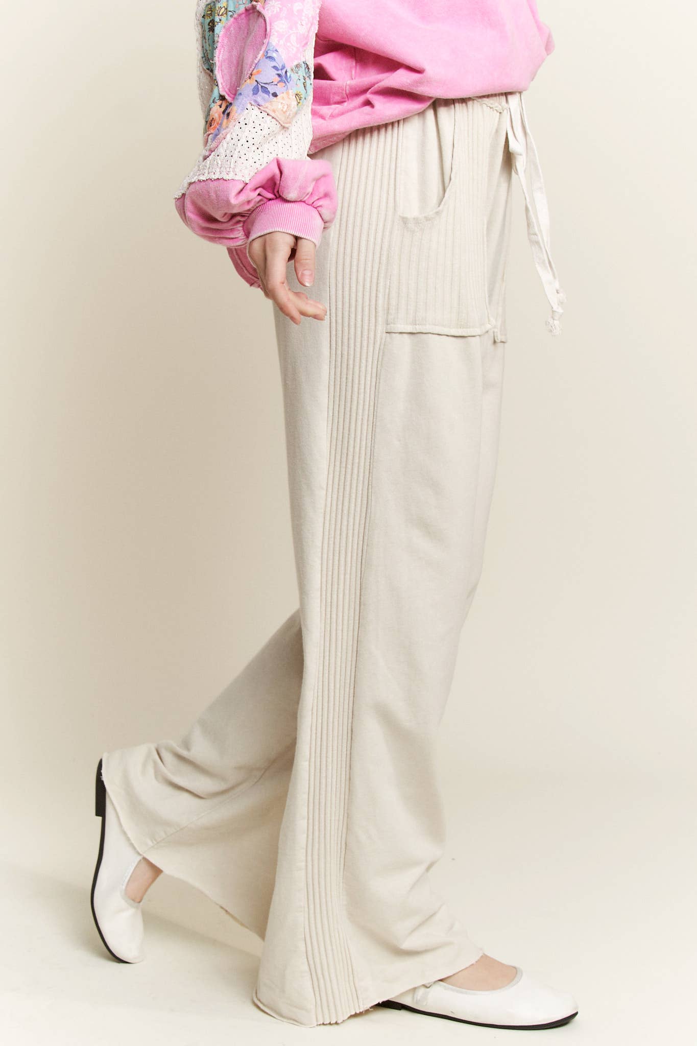 Best Mineral Wash Side Knit detail wide leg pants