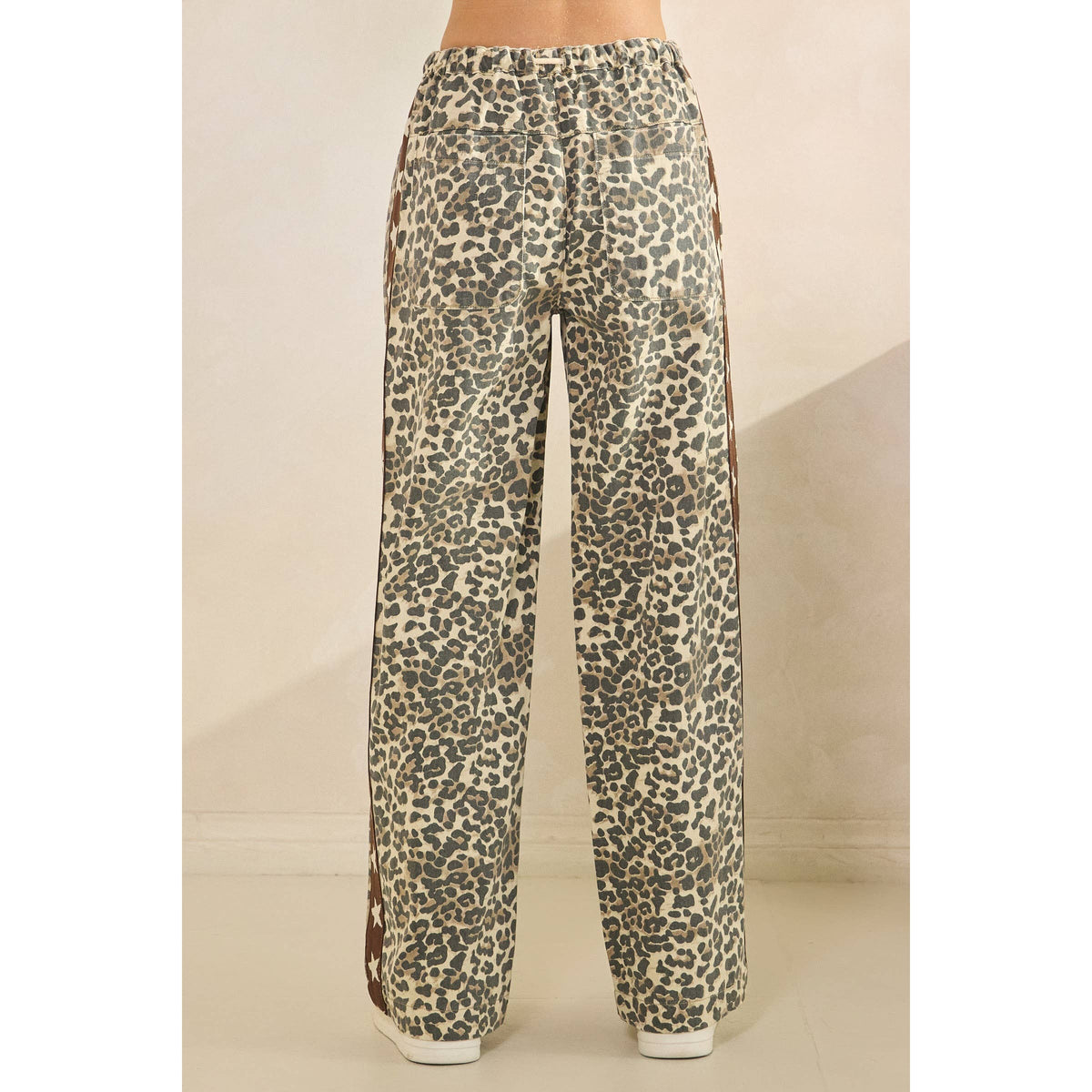Leopard Printed Striped Wide Legged Pants
