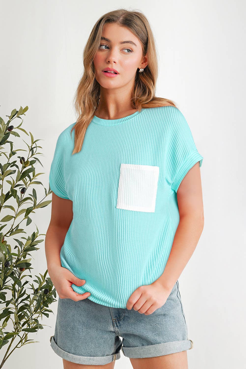 Corded Knit Colorblock Pocketed