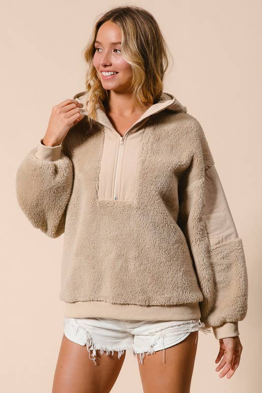 Minky Fleece Front Zip Up Hoodie Top