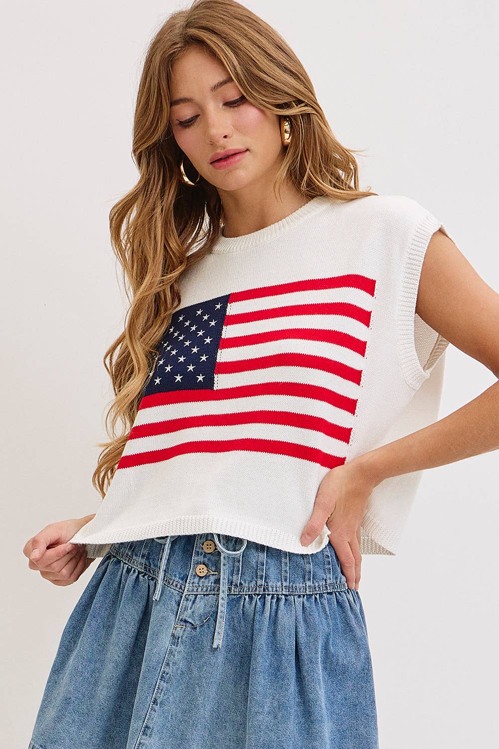 STAR AND STRIPES  AMERICAN  FLAG KNIT TOP