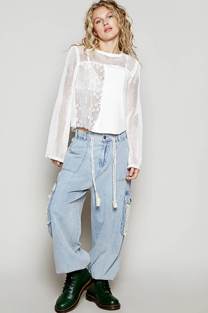 lace crochet contrast top