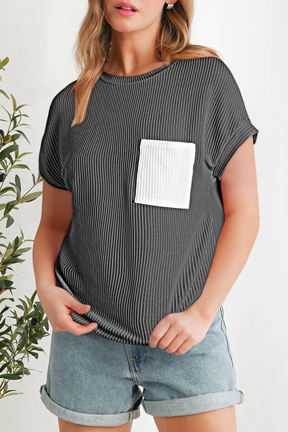 Corded Knit Colorblock Pocketed