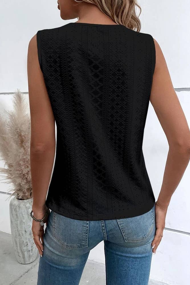 V Neck Jacquard Eyelet