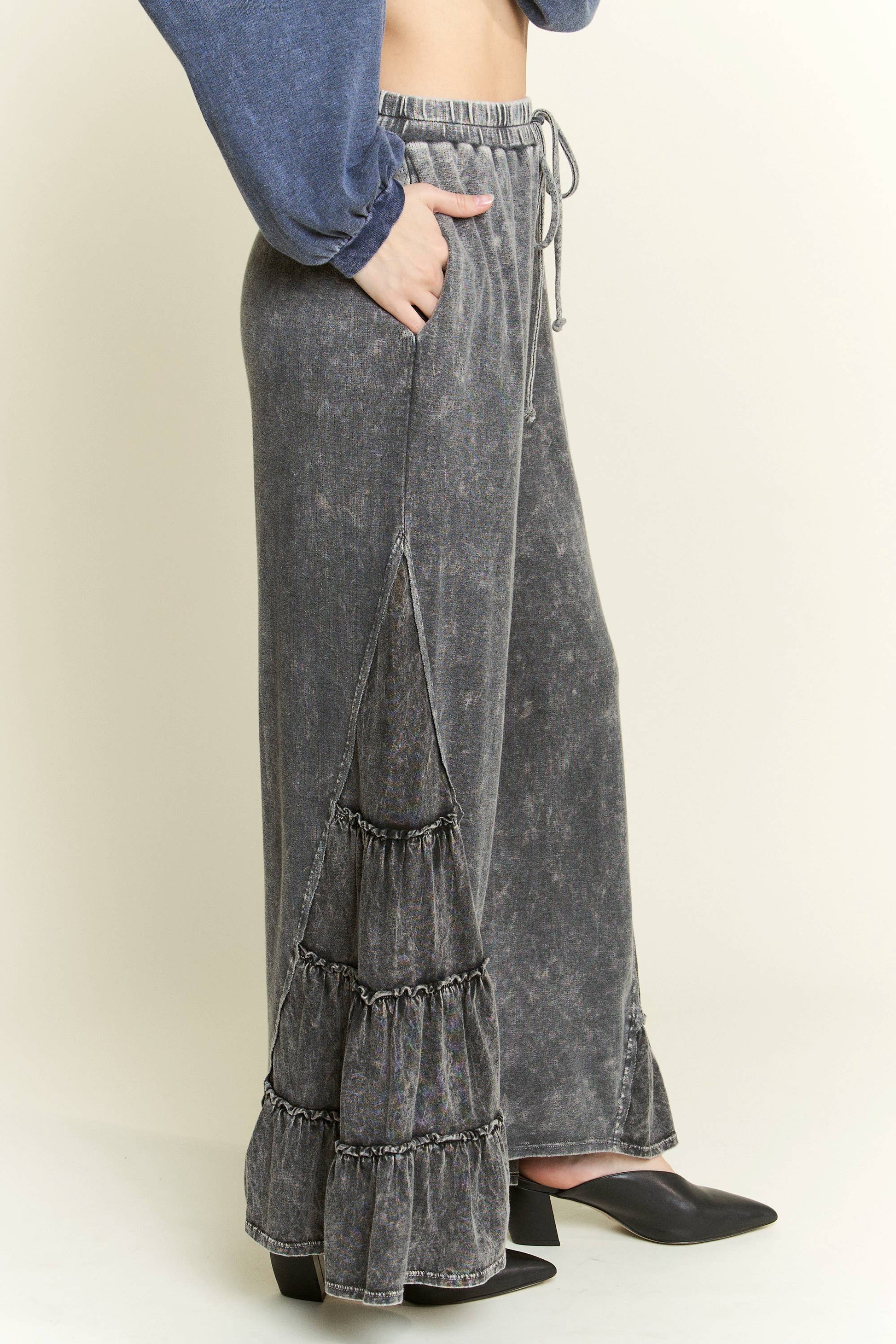 MineralWash SideRuffle Flare pants