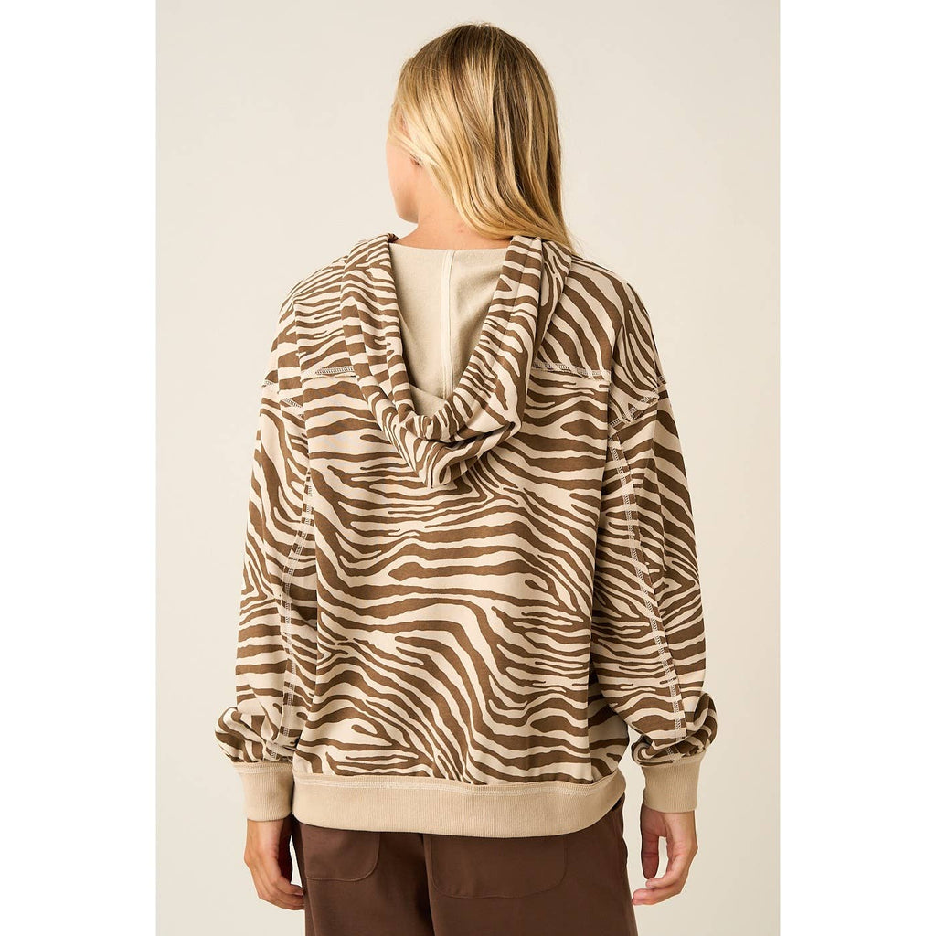 ZEBRA PRINT V-NECK HOODIE TOP