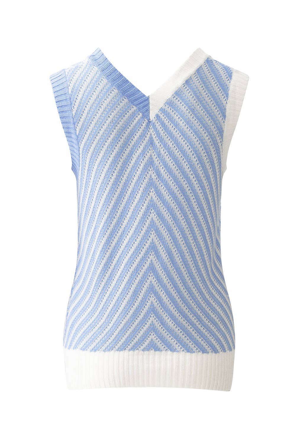 Strawberry Pink Contrast Chevron Knit V Neck Sweater Vest