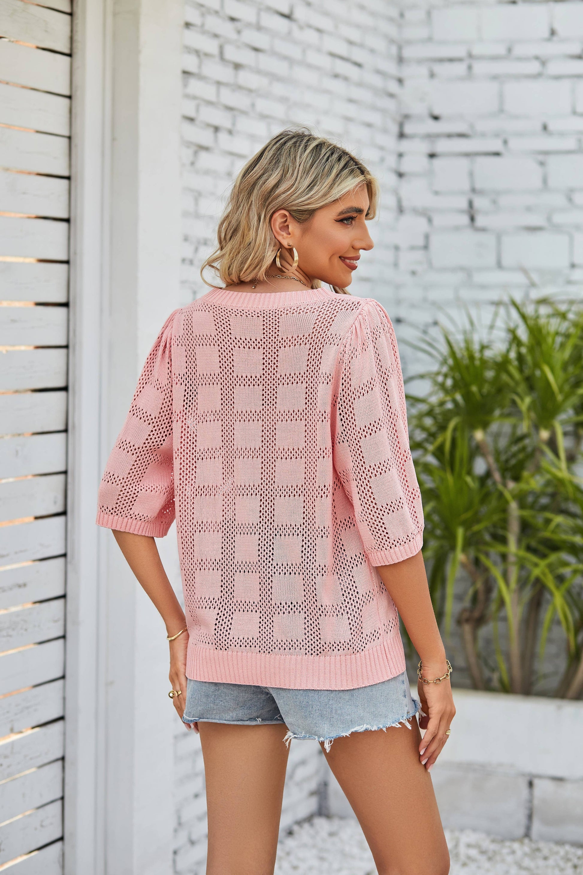 Women's Crewneck Cut-out Sunscreen Knitted Sweater Cover-up