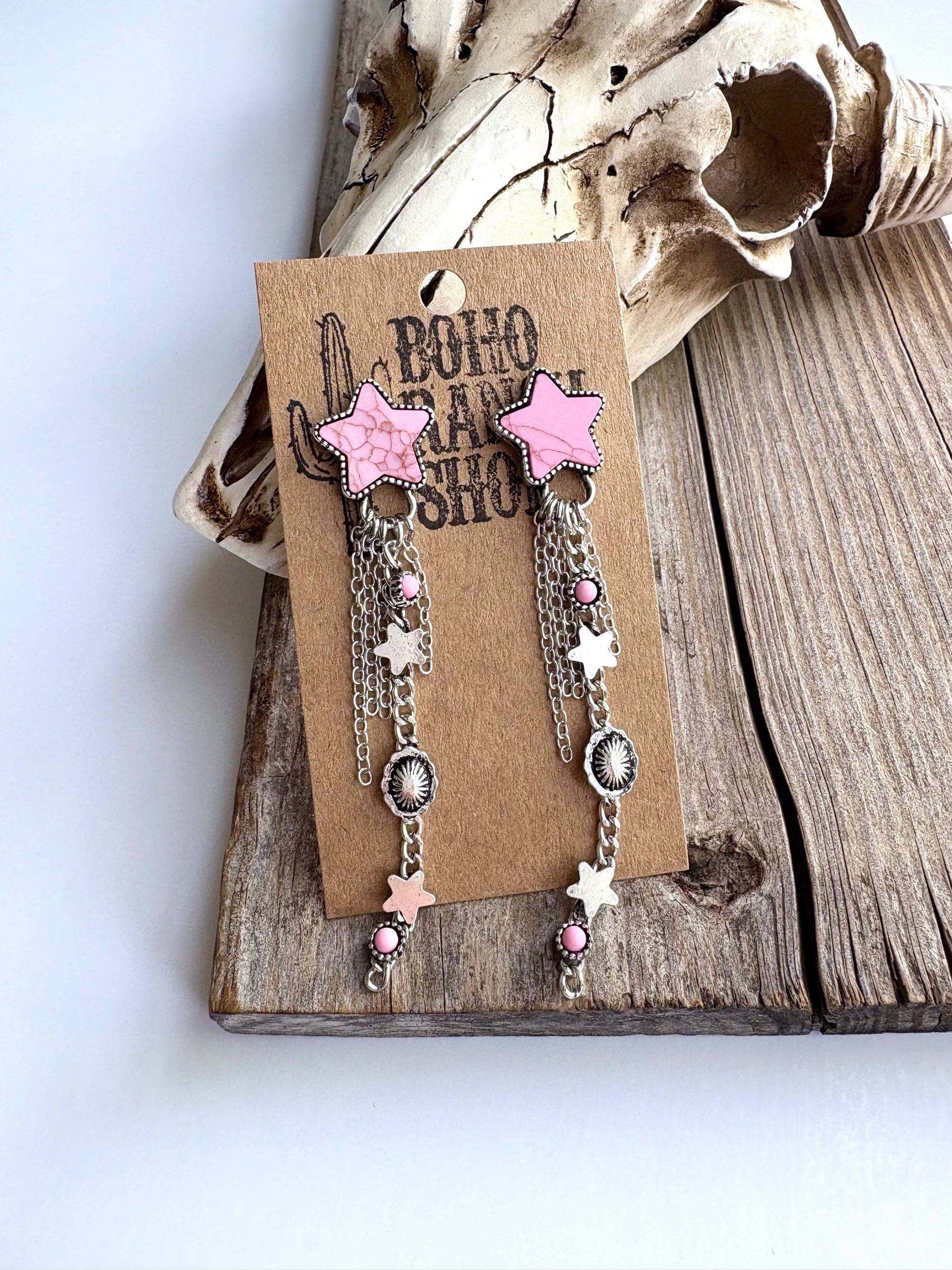 Western Star Stone & Chain Fringe Post Drop Earrings
