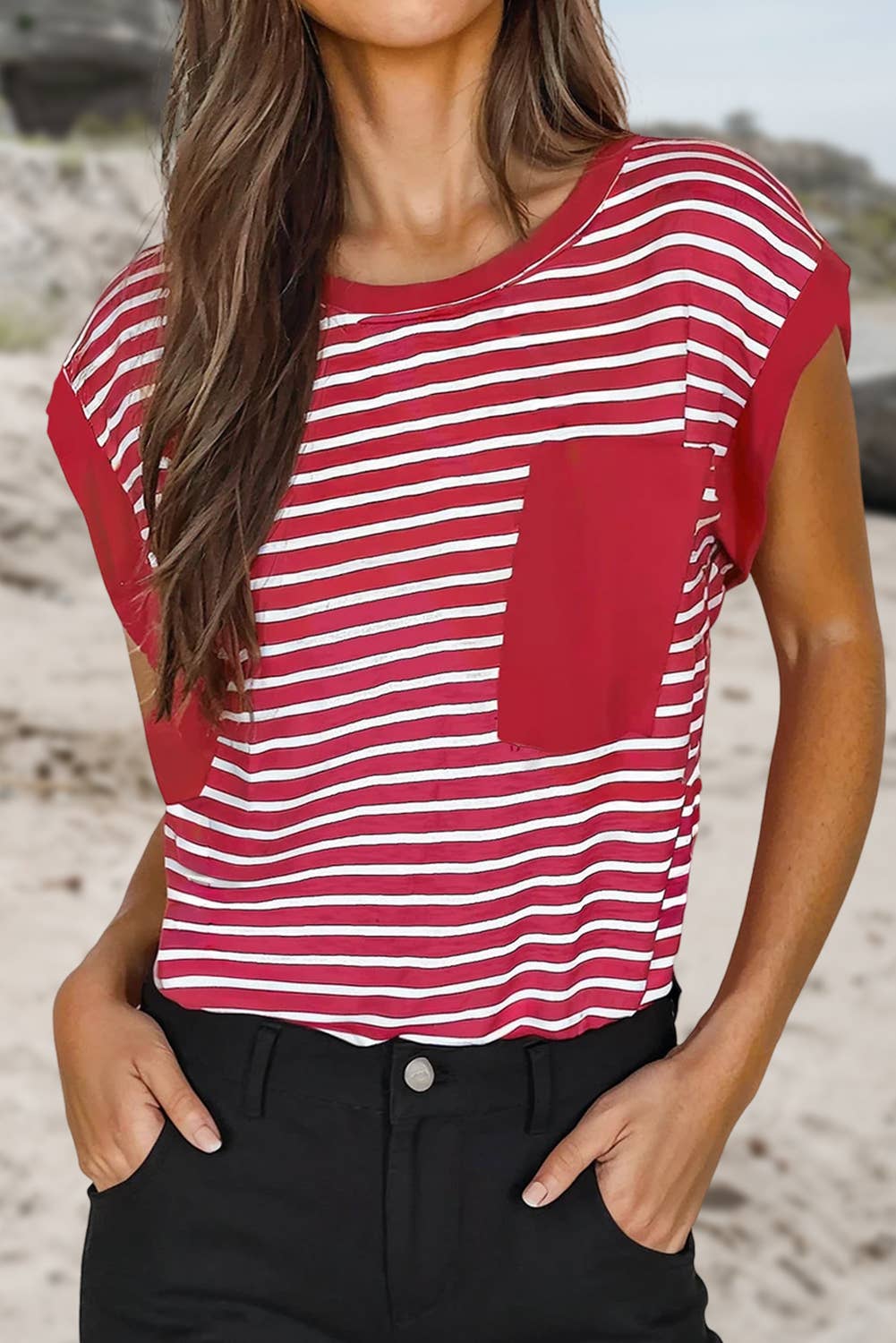 Stripe Chest Pocket Casual Tank Top | S-XL