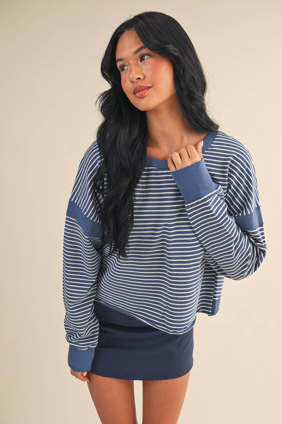 Striped Cutout Back Layering Sweatshirt
