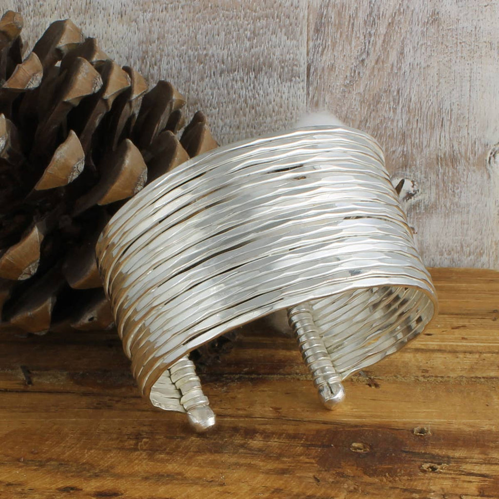 Silver Metal Thin Hammered Bunch Cuff Bracelet Gold