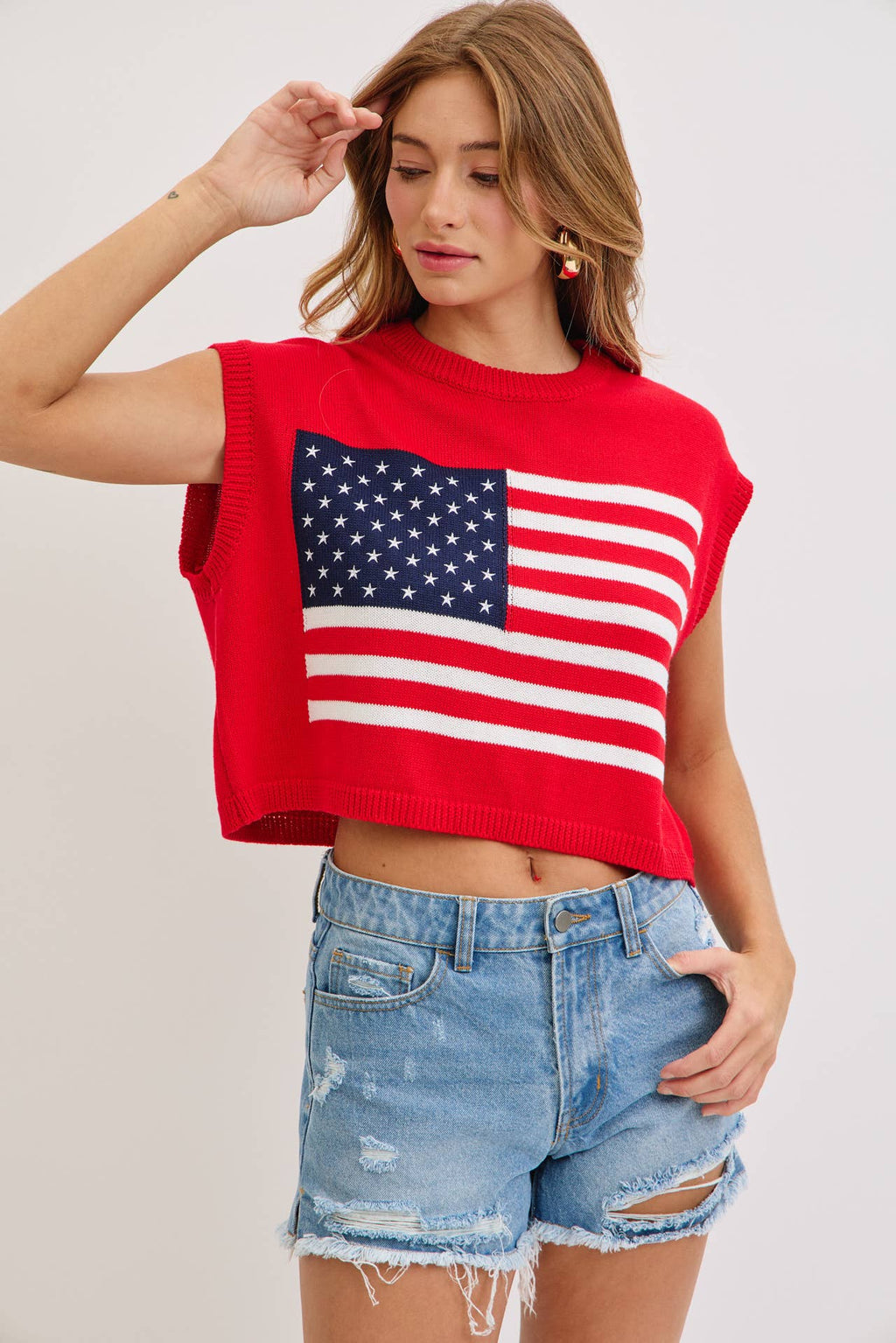 STAR AND STRIPES  AMERICAN  FLAG KNIT TOP