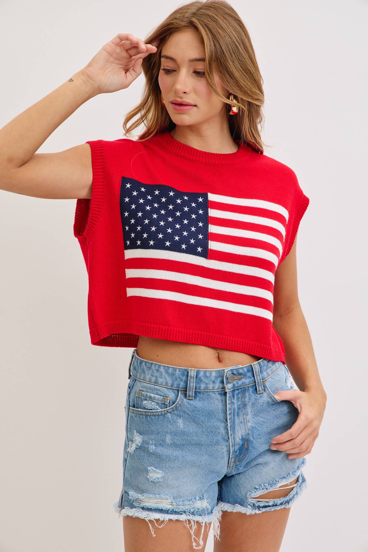 STAR AND STRIPES  AMERICAN  FLAG KNIT TOP
