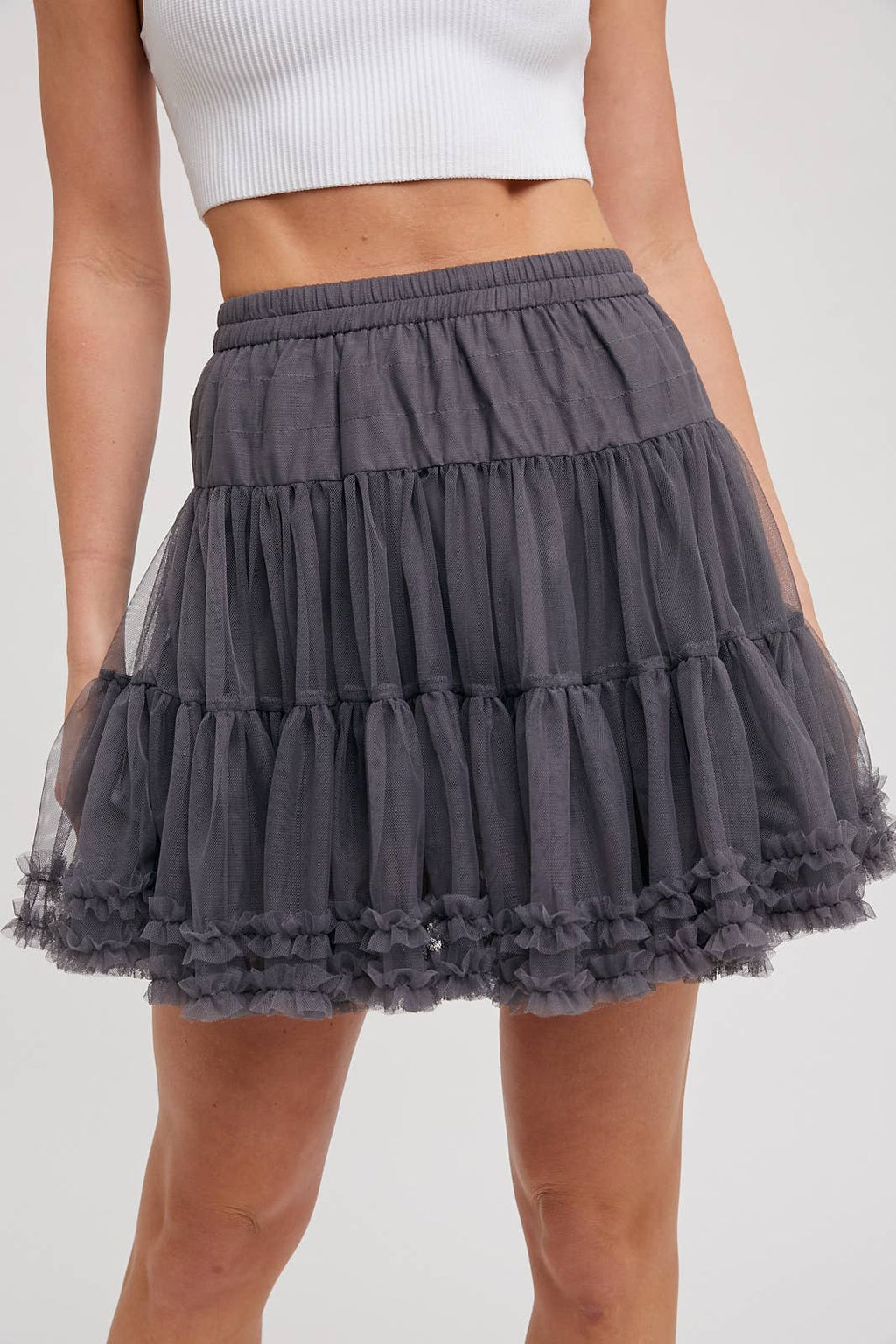 RUFFLE-TIERED TULLE TUTU MINI SKIRT