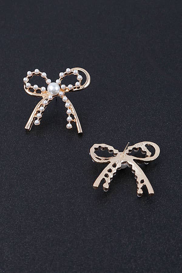 Pearl Metal Ribbon Earrings