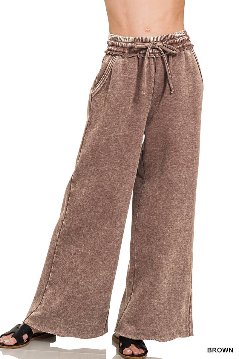 Acid Wash Fleece Sweatpants With Pockets