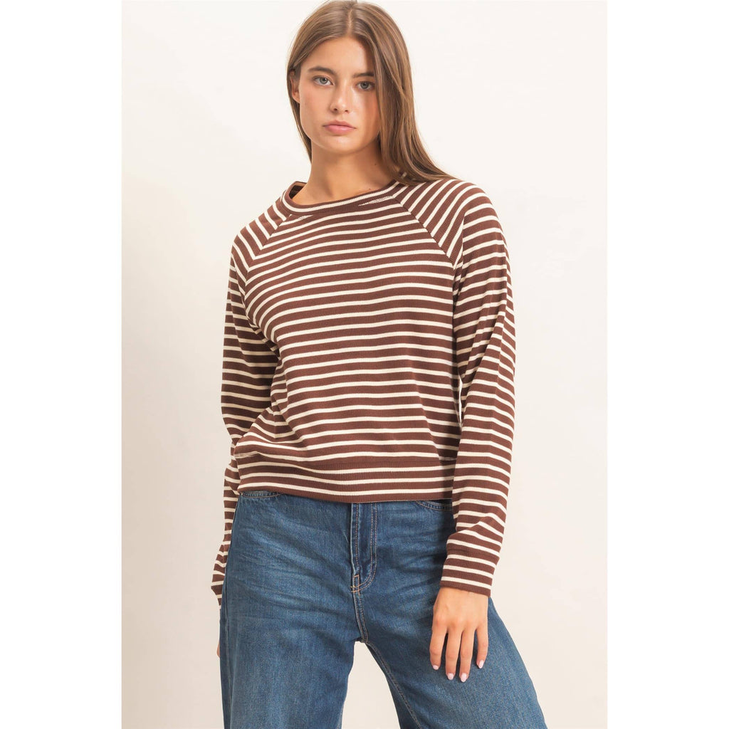 Striped Waffle Knit Raglan Top