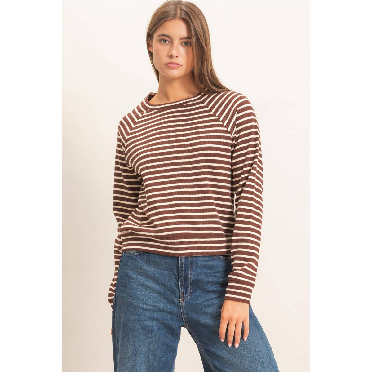 Striped Waffle Knit Raglan Top