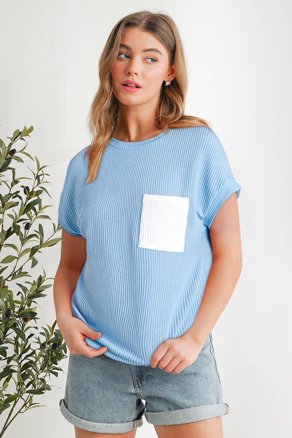 Corded Knit Colorblock Pocketed