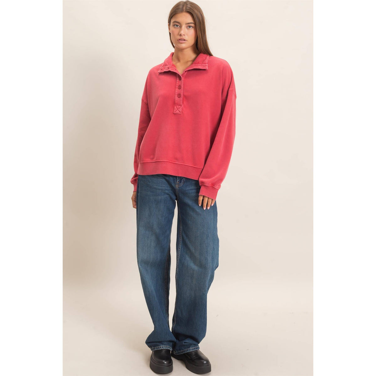 Mineral Wash Button Front Sweatshirt