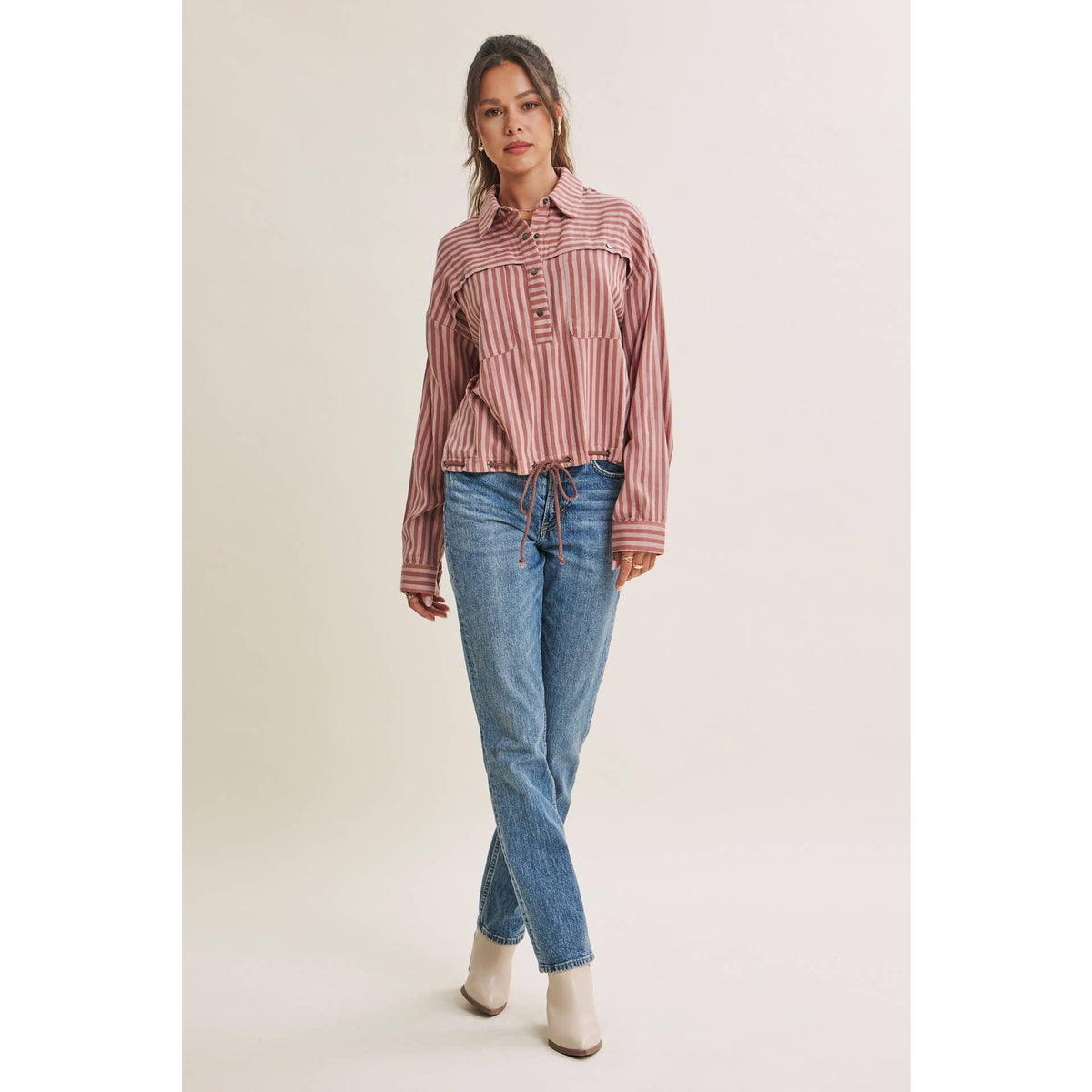 DESERT MORNING STRIPE DRAWSTRING PULLOVER
