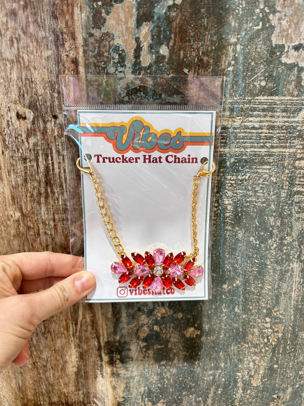Pink & Red Rhinestone Trucker Chain | Hat Chain | Hat Bar