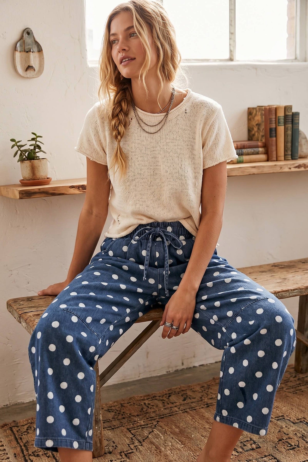 Oversized Polka Dot Denim Barrel Pants