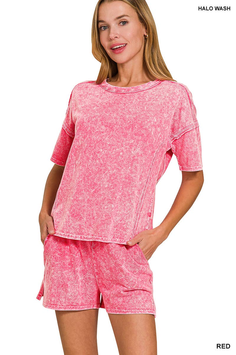 Halo Snow Washed Short Sleeve Tee Shorts Set