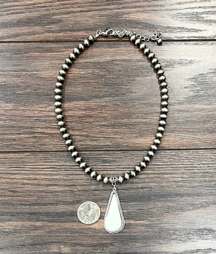 739493, 16" 8mm Navajo White Turquoise Necklace