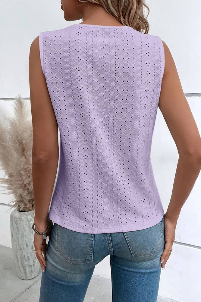 V Neck Jacquard Eyelet