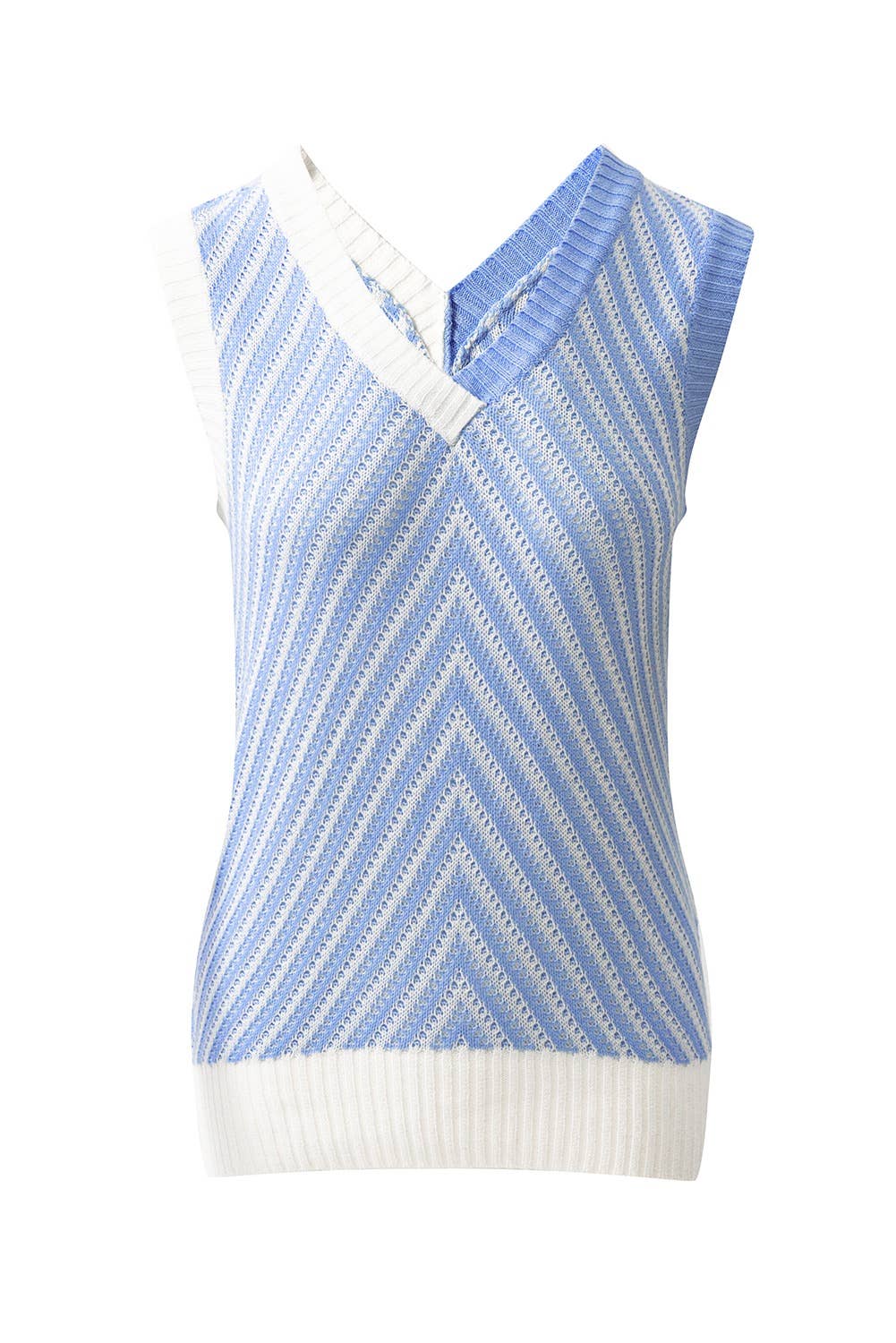 Strawberry Pink Contrast Chevron Knit V Neck Sweater Vest