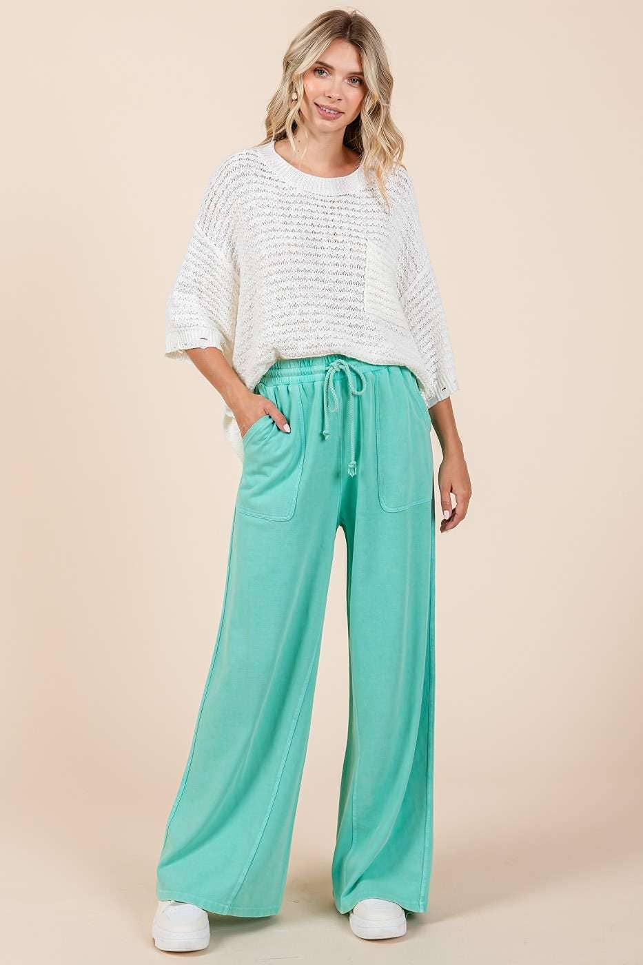 FRENCH TERRY WIDE LEG PANTS