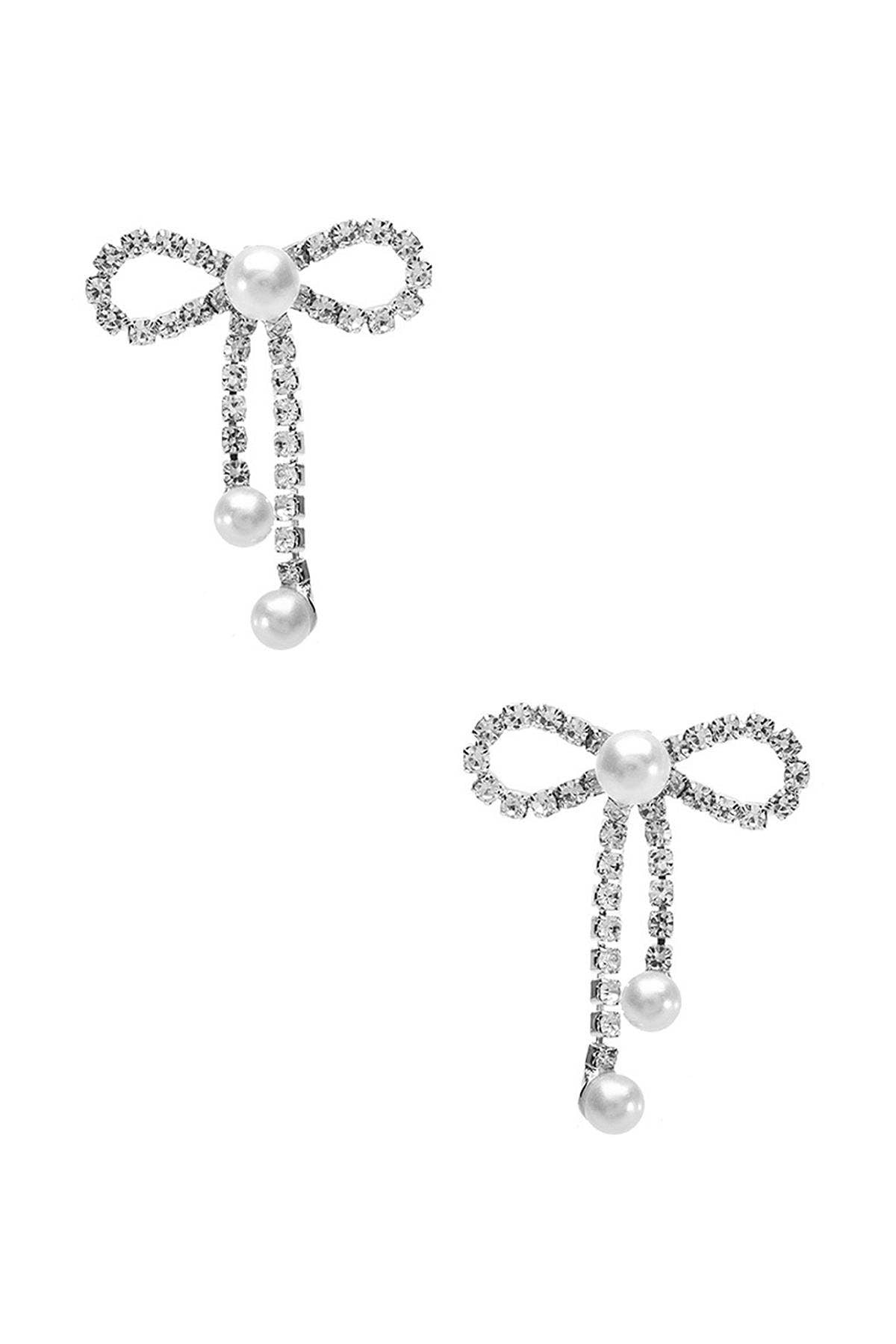 RHINESTONE PEARL BOW EARRING