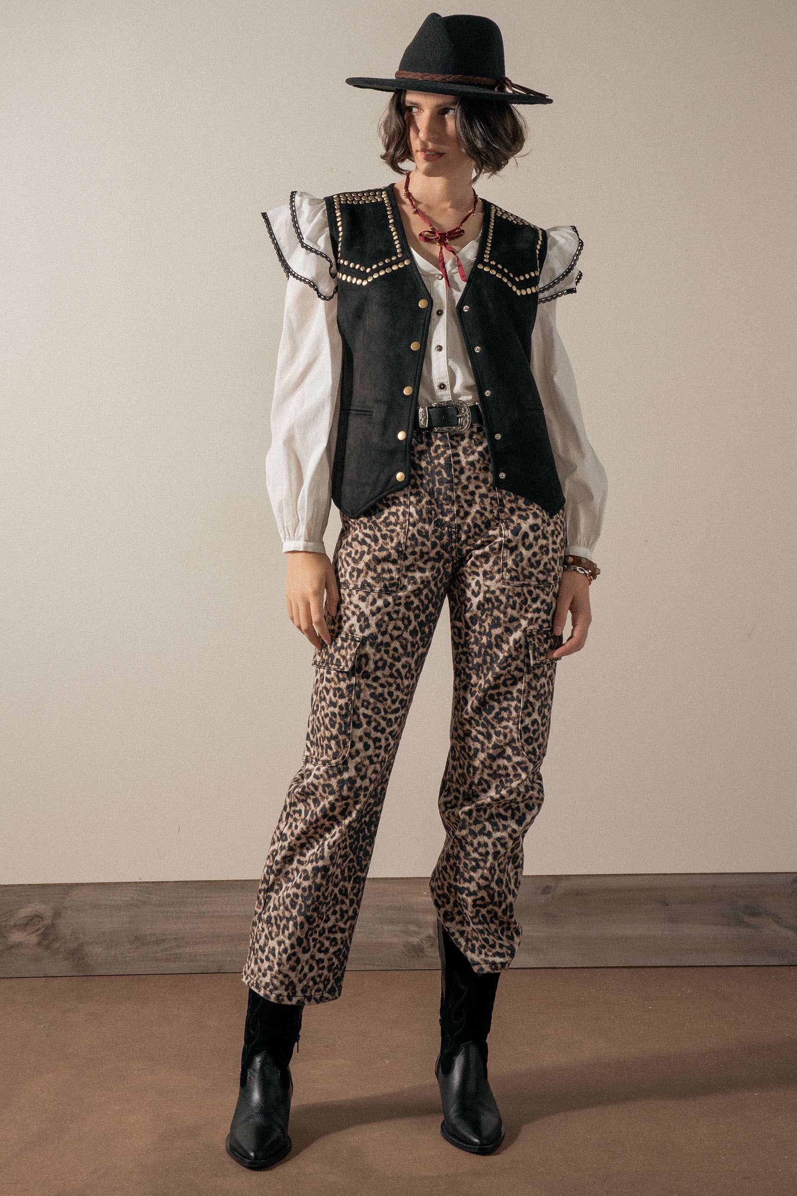 Leopard Print Cropped Cargo Pants