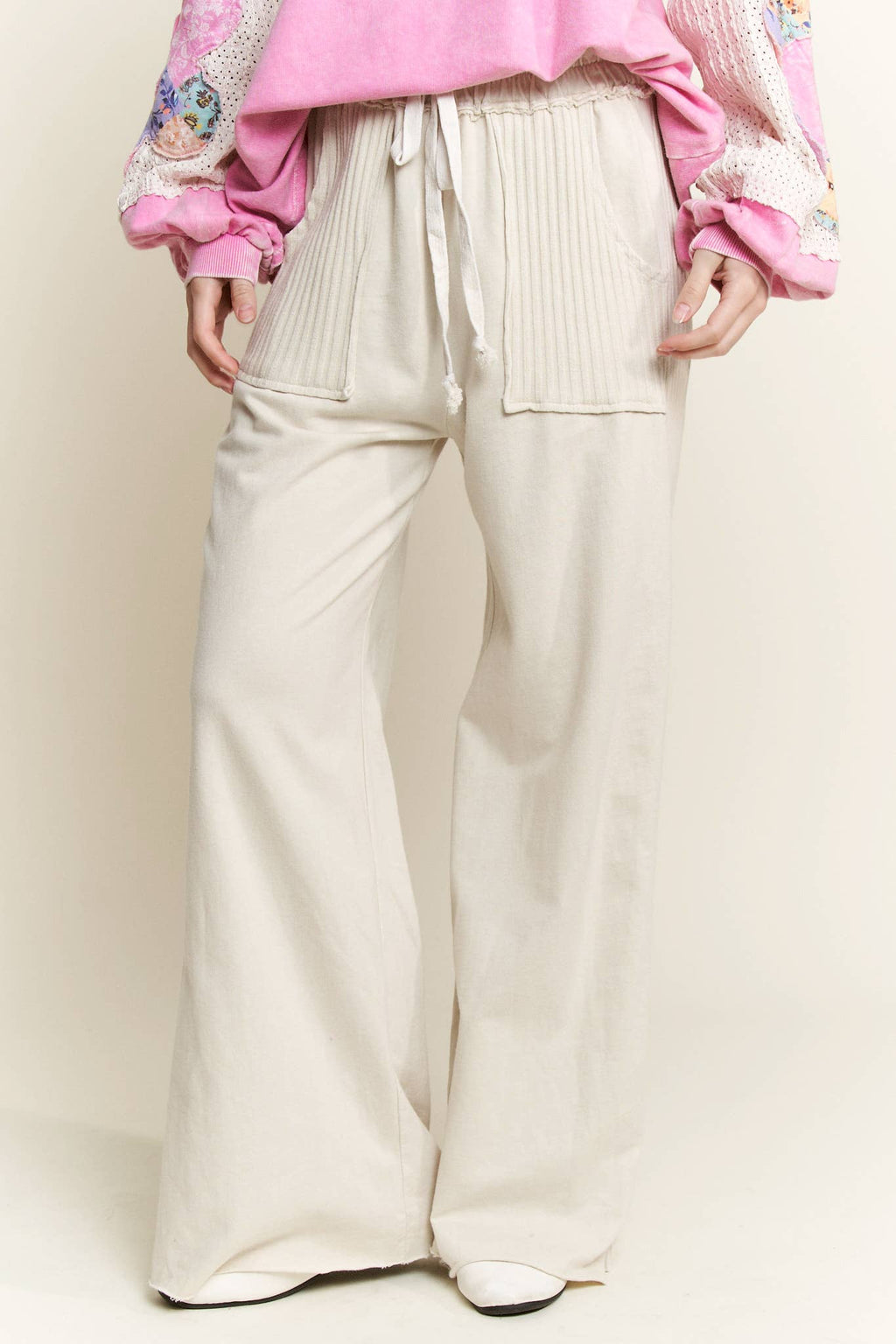 Best Mineral Wash Side Knit detail wide leg pants