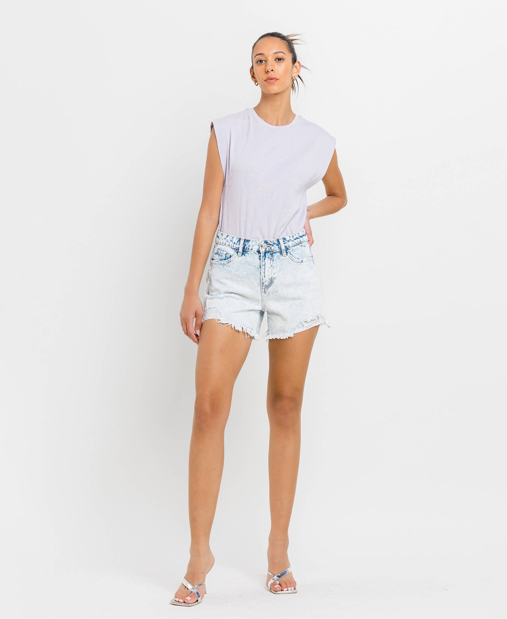 HIGH RISE DISTRESSED SHORTS