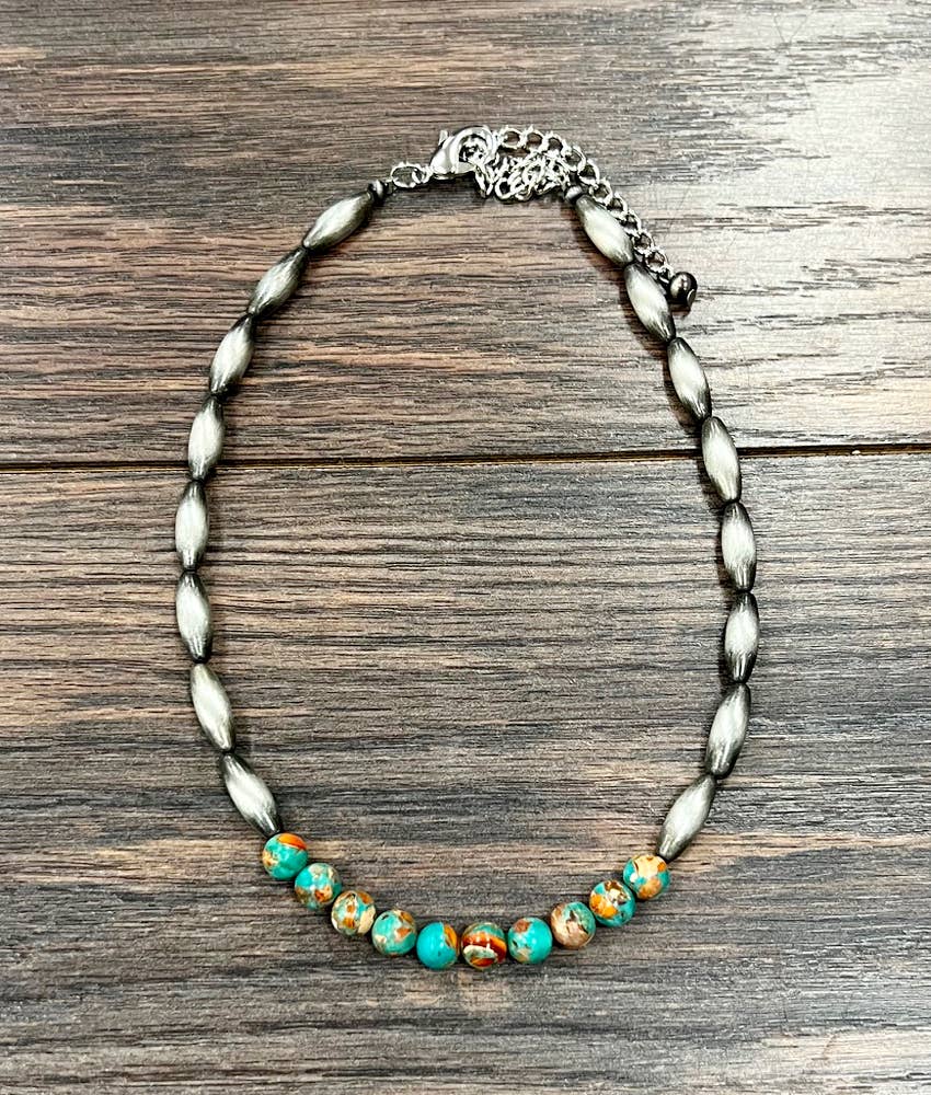 739661, 15" Handmade Elongated Navajo Gemstone Necklace