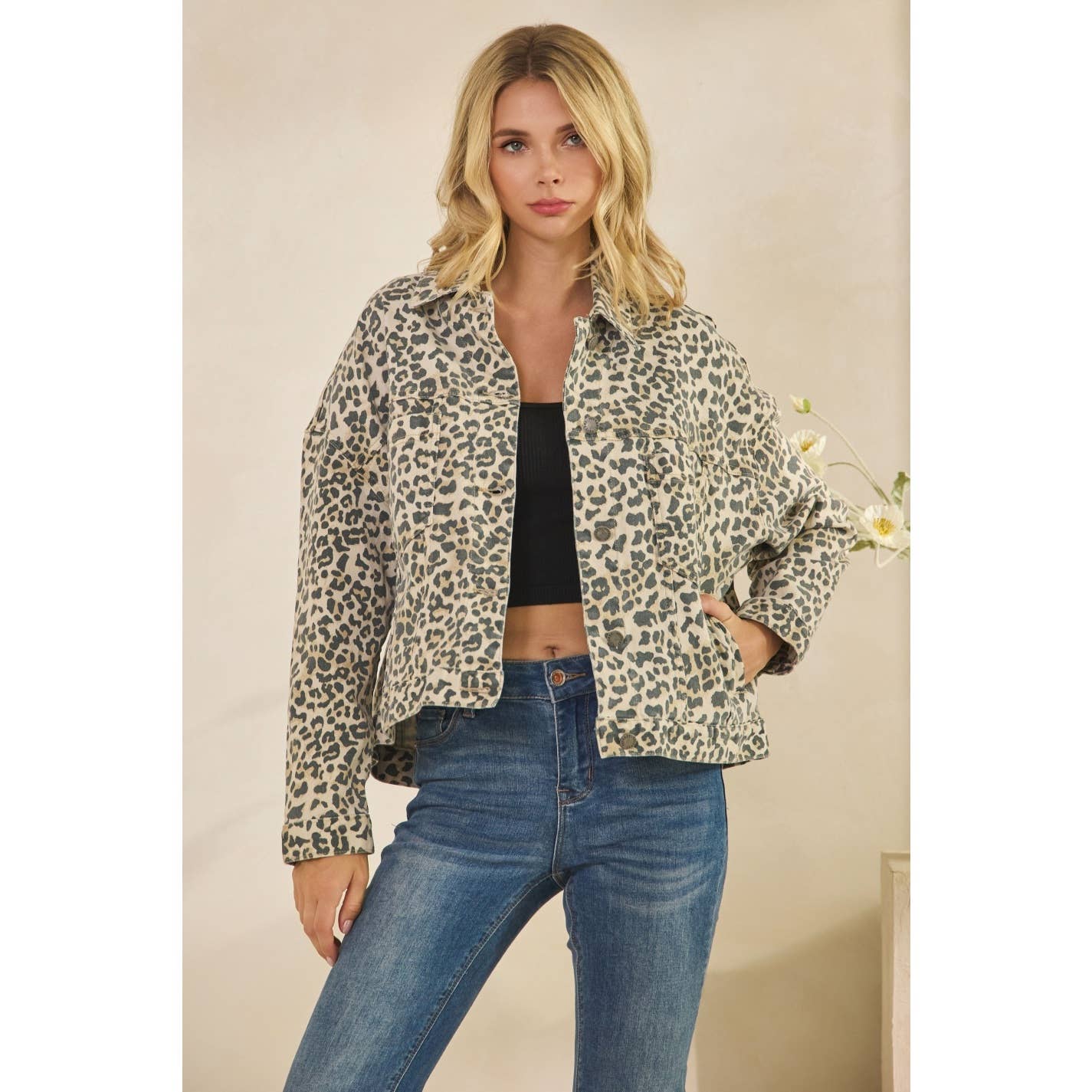 Leopard Printed Denim Jacket