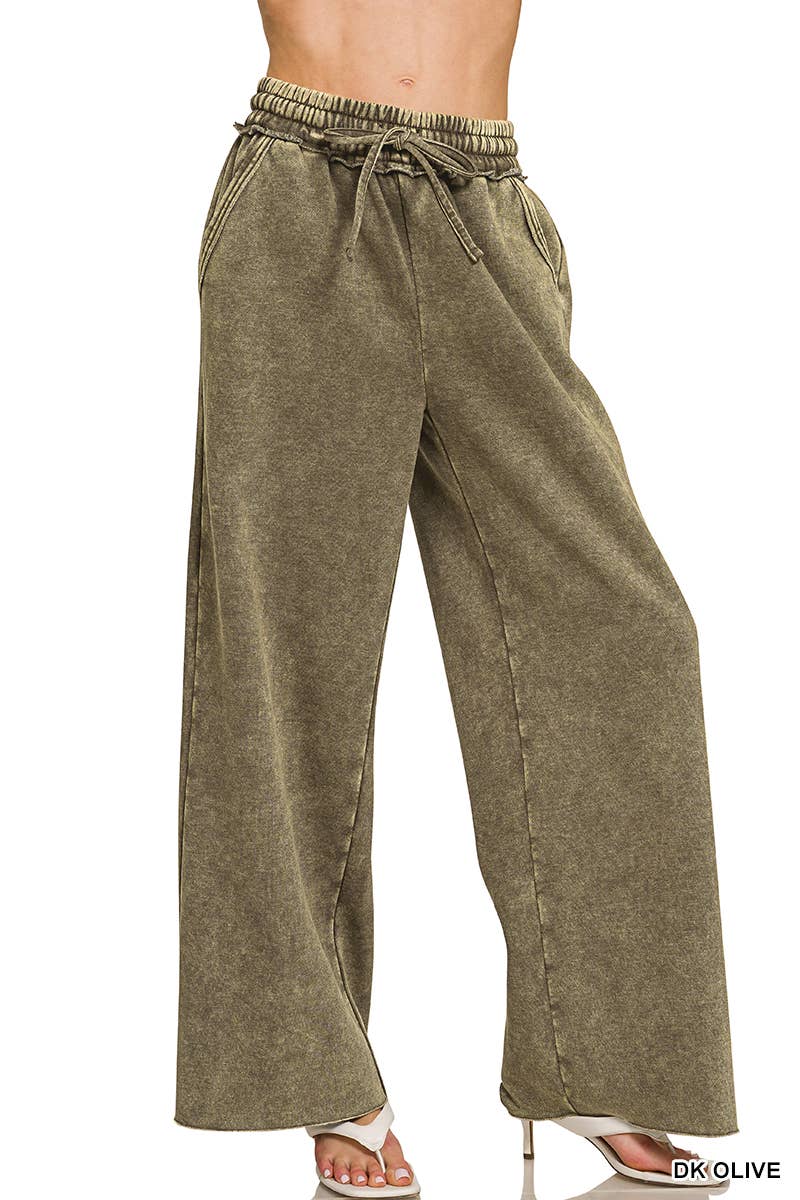 Acid Wash Fleece Sweatpants With Pockets