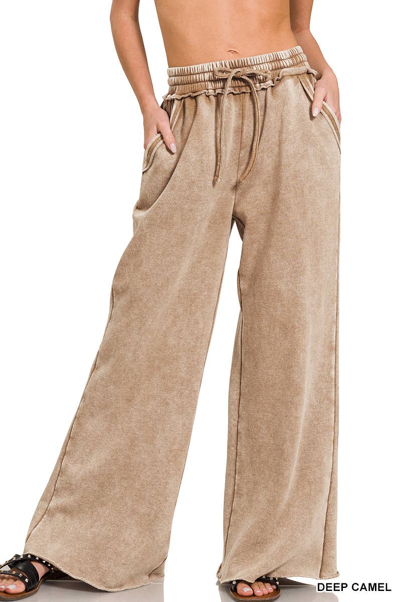 Acid Wash Fleece Sweatpants With Pockets