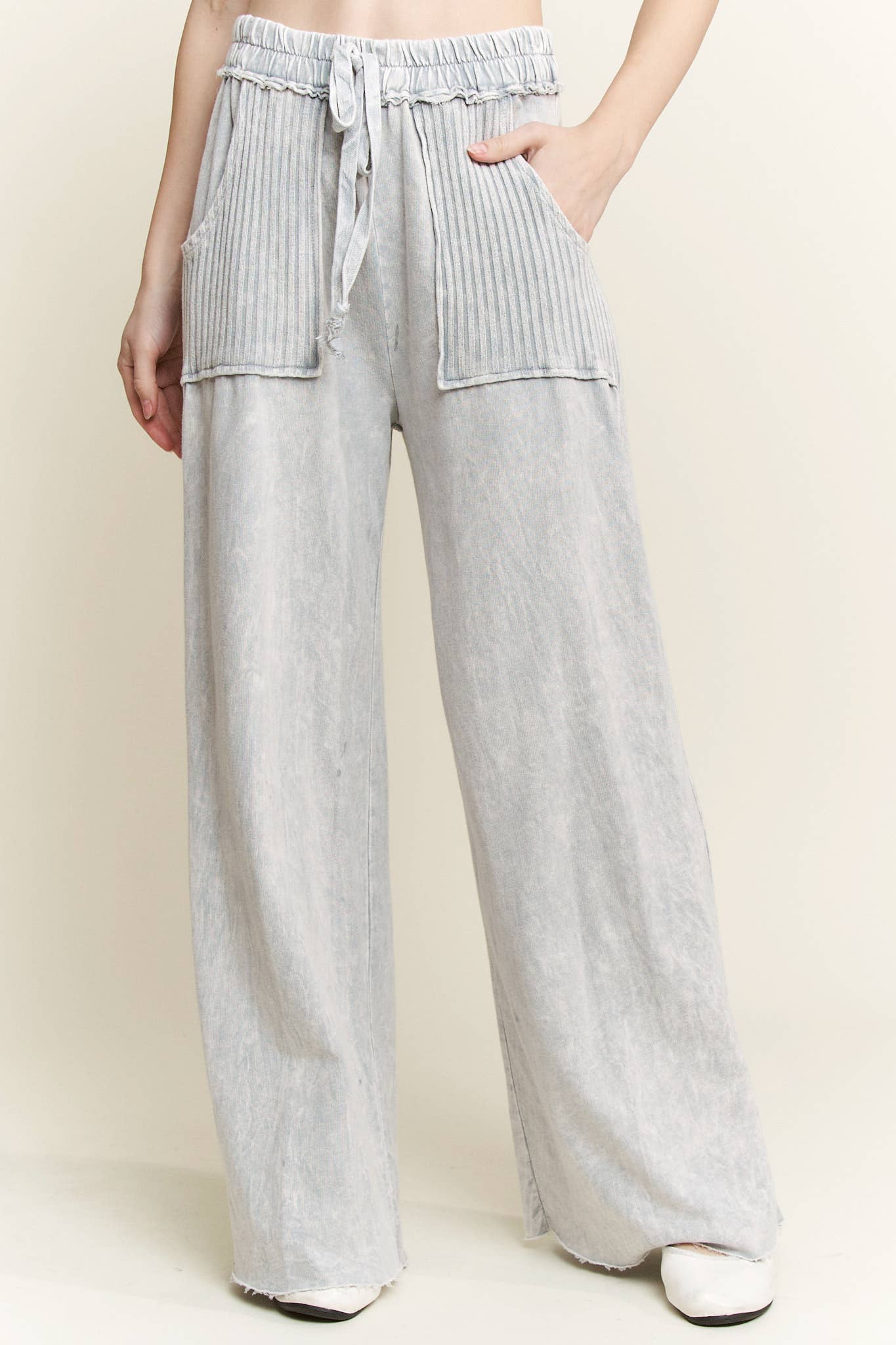 Best Mineral Wash Side Knit detail wide leg pants