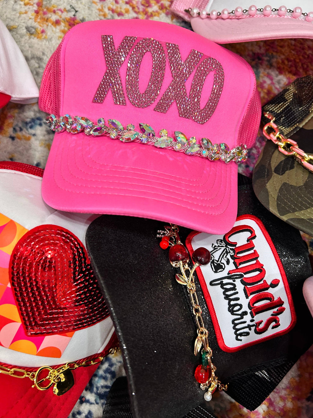 XOXO Rhinestone Trucker | Valentine Cap | Cupid | Hearts |