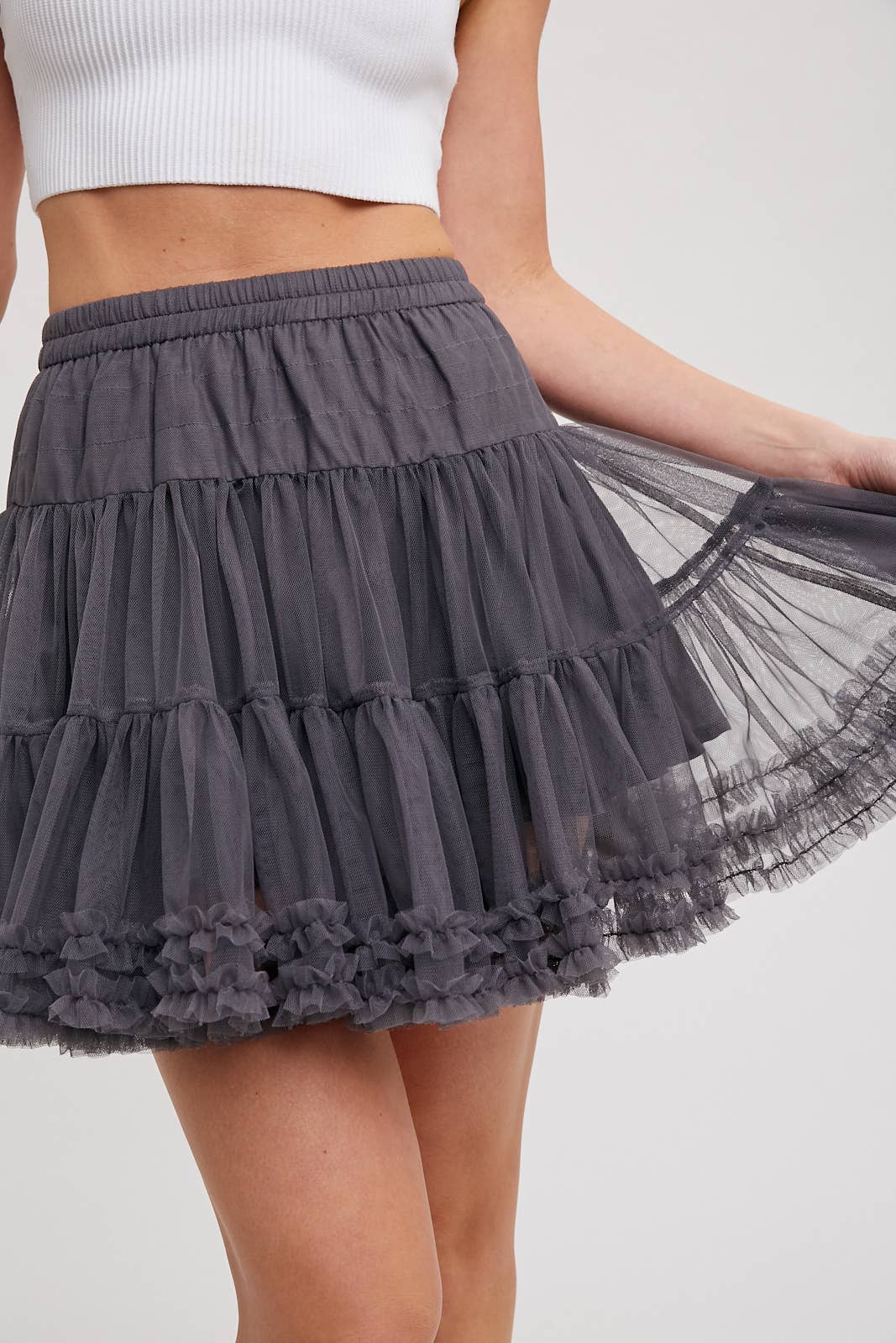 RUFFLE-TIERED TULLE TUTU MINI SKIRT